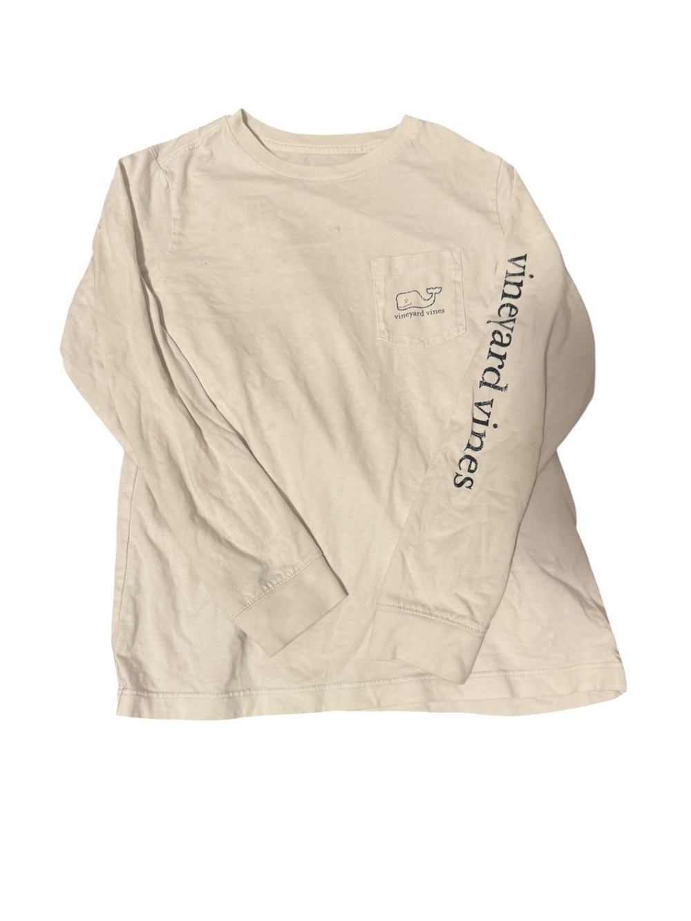 Vineyard Vines Long Sleeve Pocket Tee - Cream with Navy Sleeve Logo